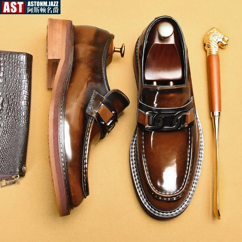Slip on Dress Shoes Men Genuine Leather Italian Loafer Shoes
