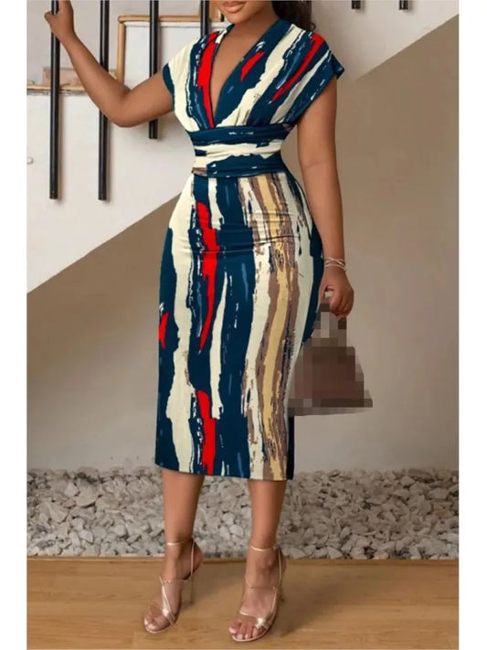 New V-neck Slim Hip-hugging Sexy Printed Women's Dress