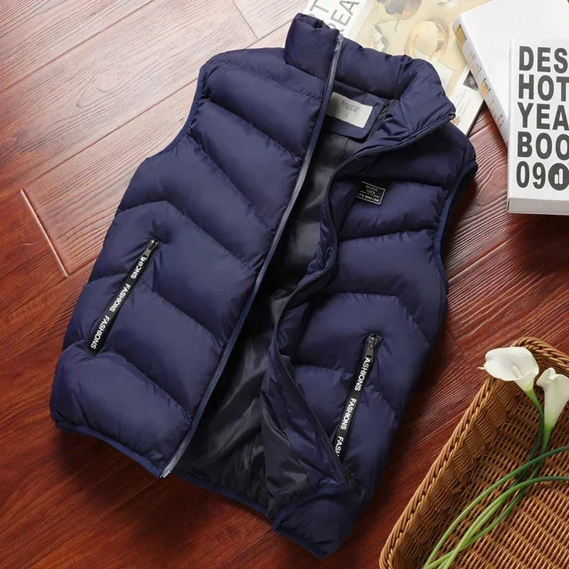 Puffer Sleeveless Coats Mens Solid Color Down Jacket