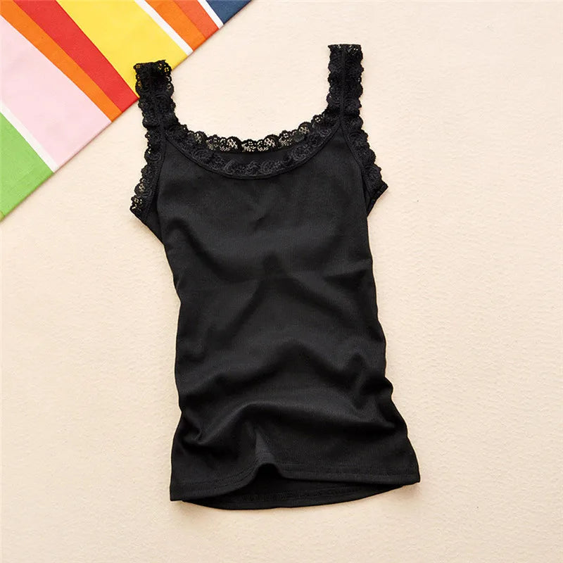 Tank Tops Women Summer O-neck Lace Suspender Camisole