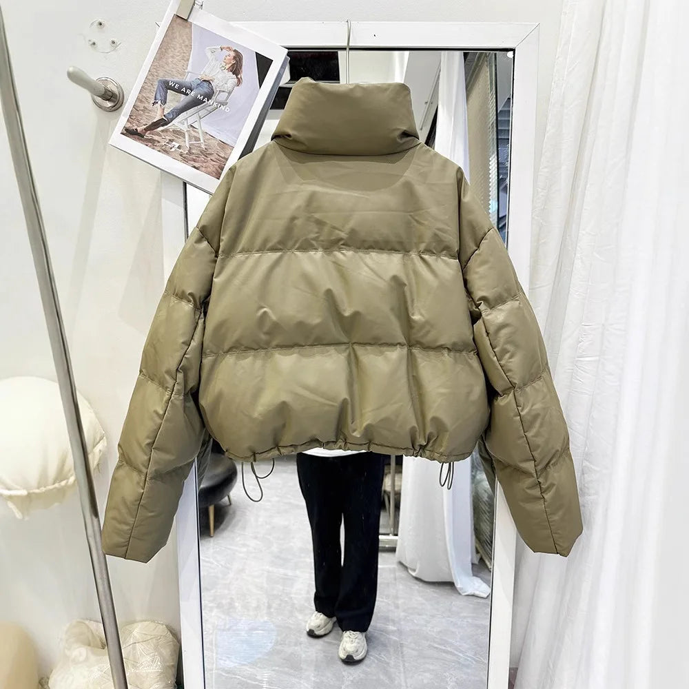 Pu Leather Down Cotton Jacket for Women