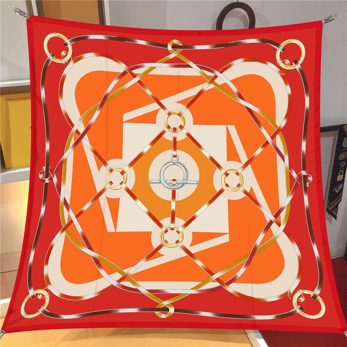 Women Print Satin Square Head Luxury Shawl