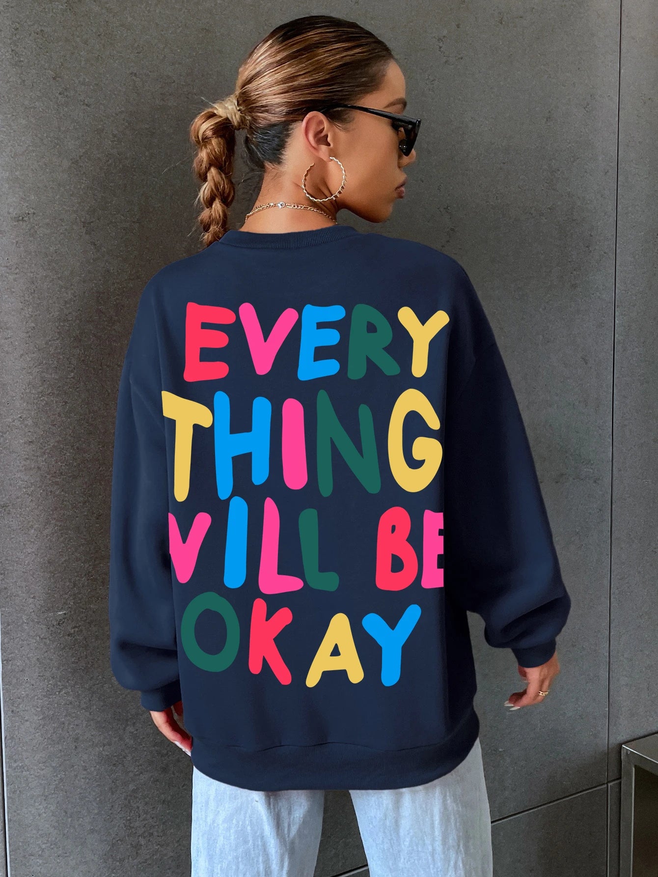 Woman's Sweatshirt  Letter Printed Pullover Loose Warm Crewneck Hoodies