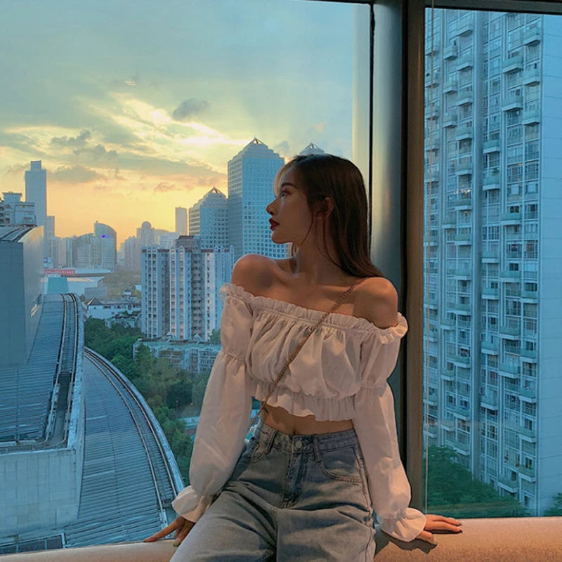 Sexy Blouse Off Shoulder Top Long Sleeve