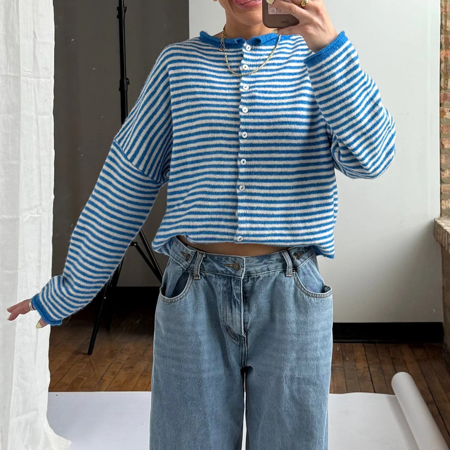 Womens Long Sleeve Striped Sweatshirt Watermelon Red Oversized Pullover