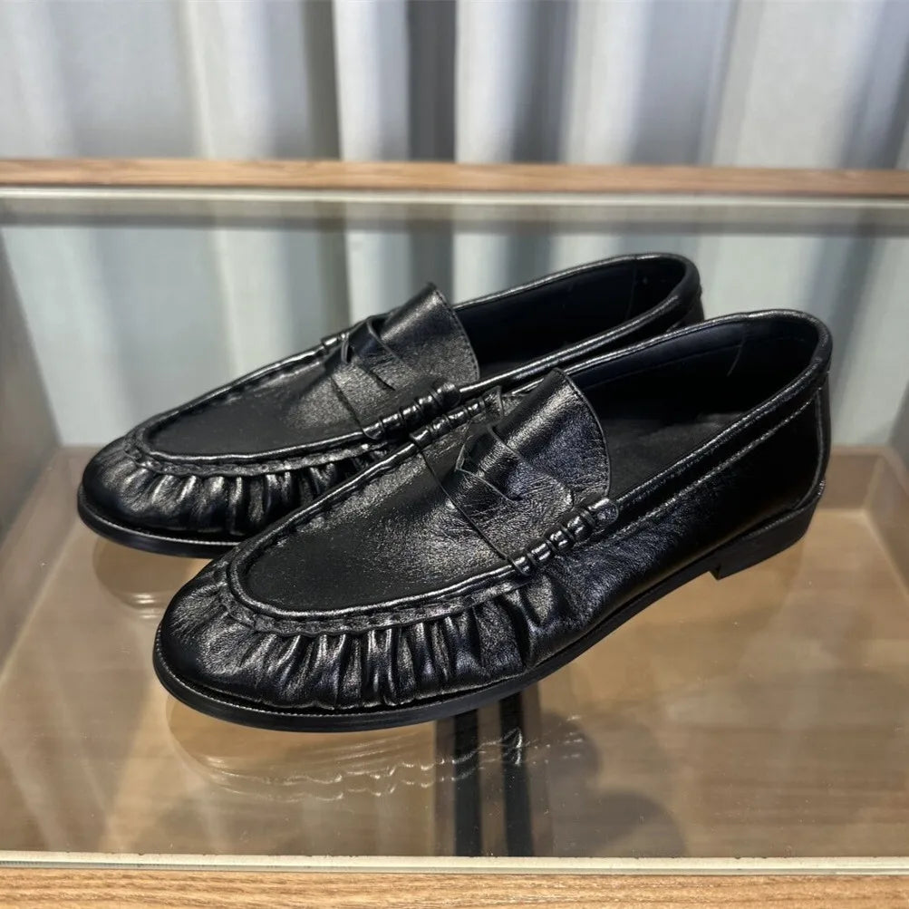 Women's Elegant Slip-On Loafers Ruched Detail Premium Suede Leather Flat Casual loafer