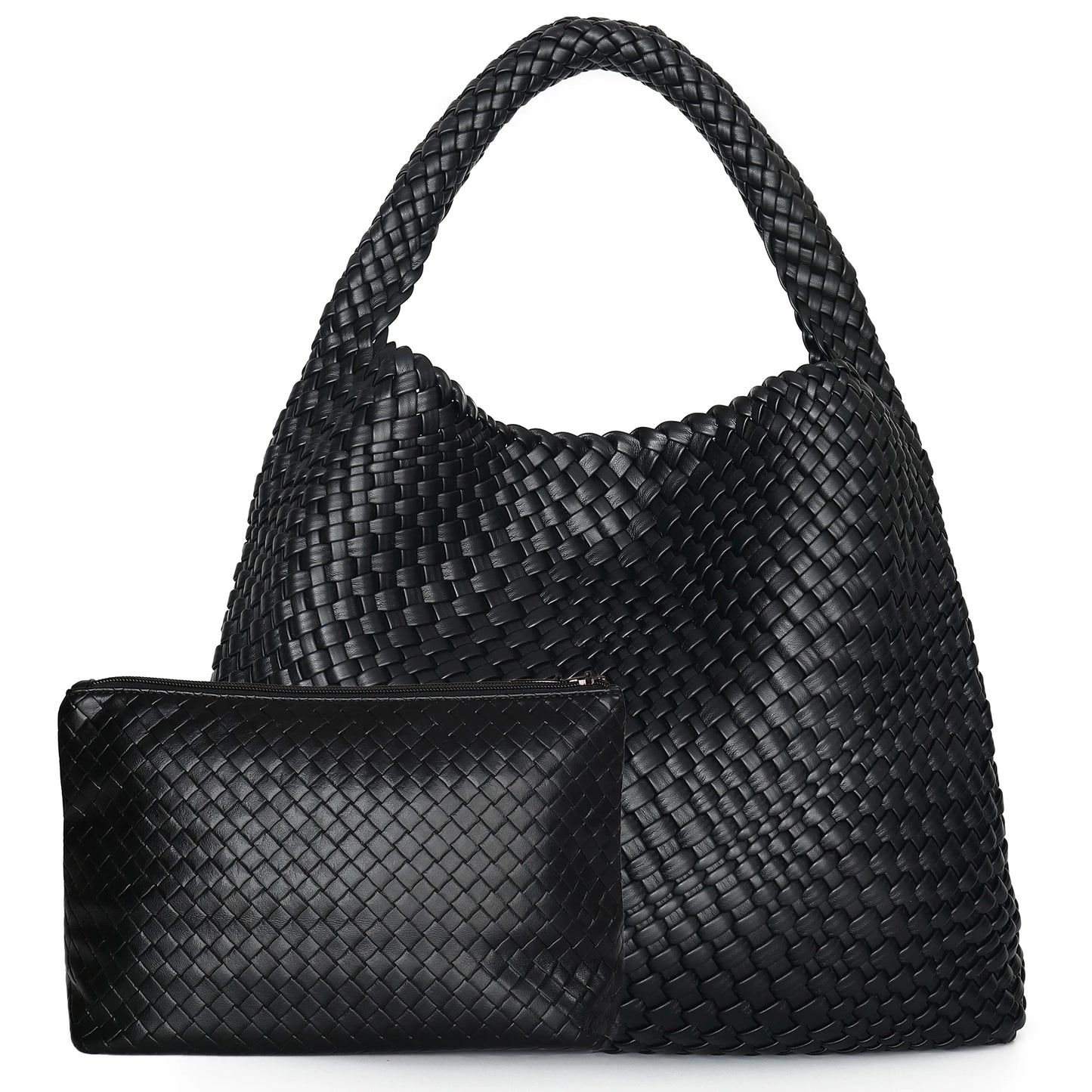 Large Woven Handbag Soft Leather Shoulder Bag Work Shopper Bag with Purse