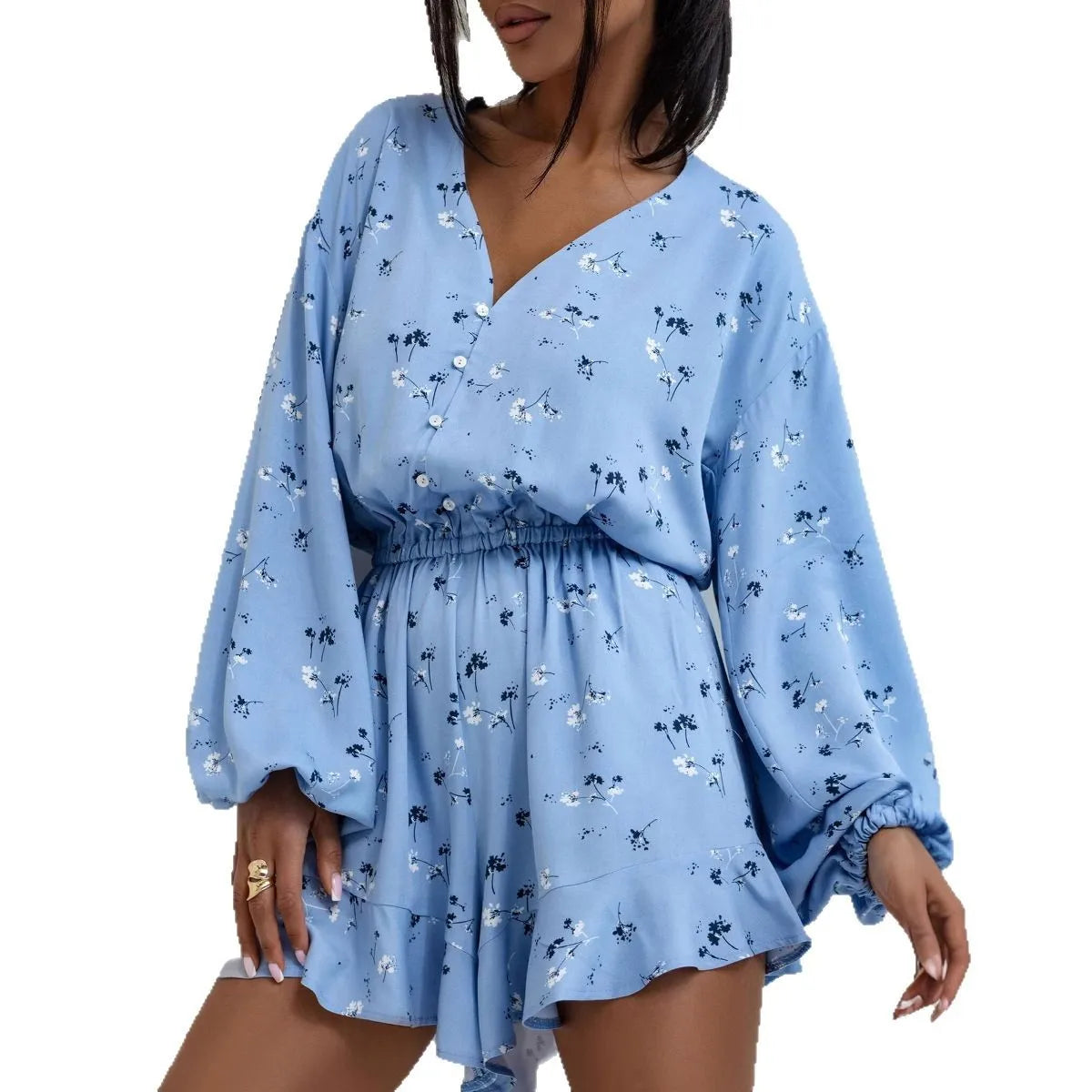 Women's Jumpsuit Colourful Printed V-Neck Long-Sleeved Jumpsuit
