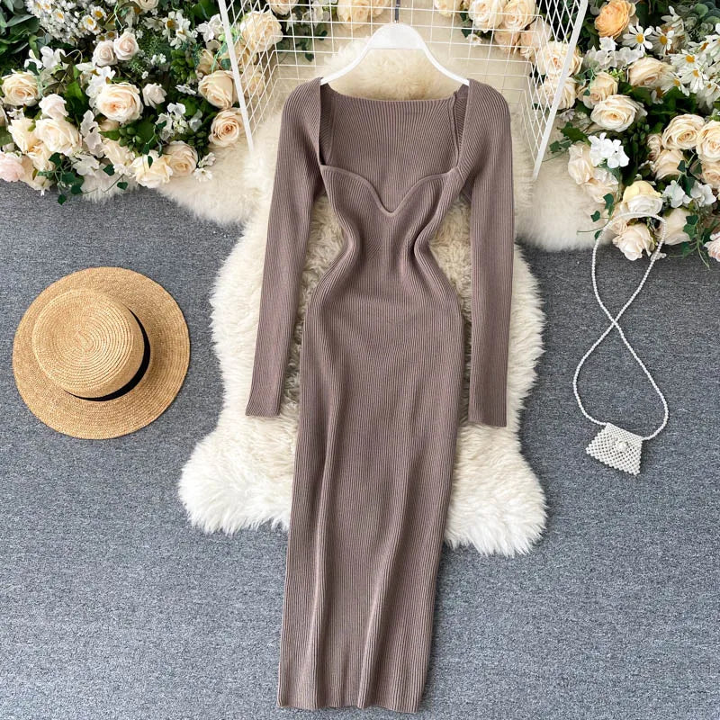 Sexy Strapless Ribbed Knitted Bodycon Dress