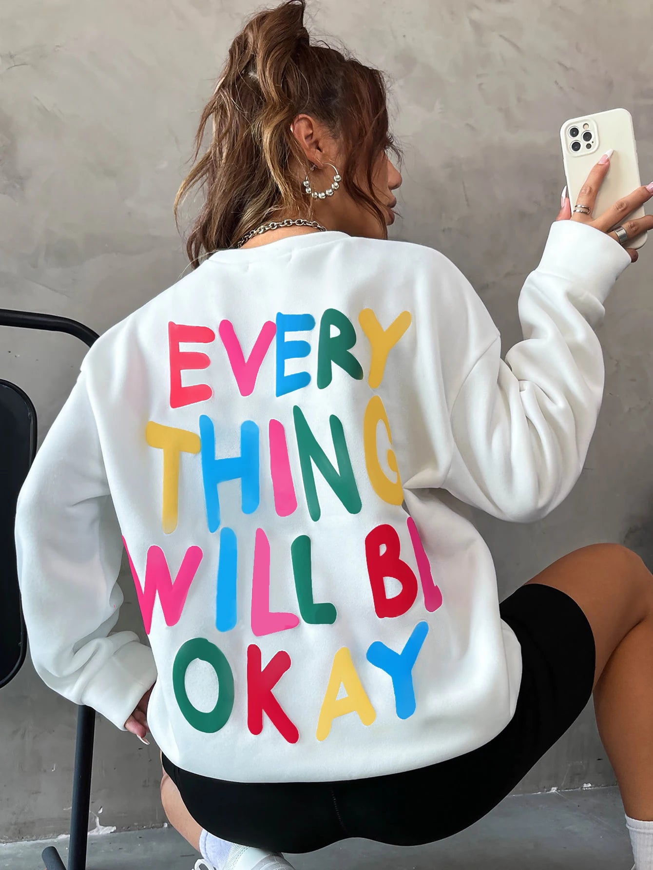 Woman's Sweatshirt  Letter Printed Pullover Loose Warm Crewneck Hoodies