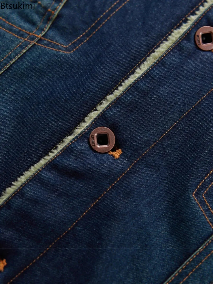 Men Denim Jackets Autumn Winter Lamb Fleece Lining Warm