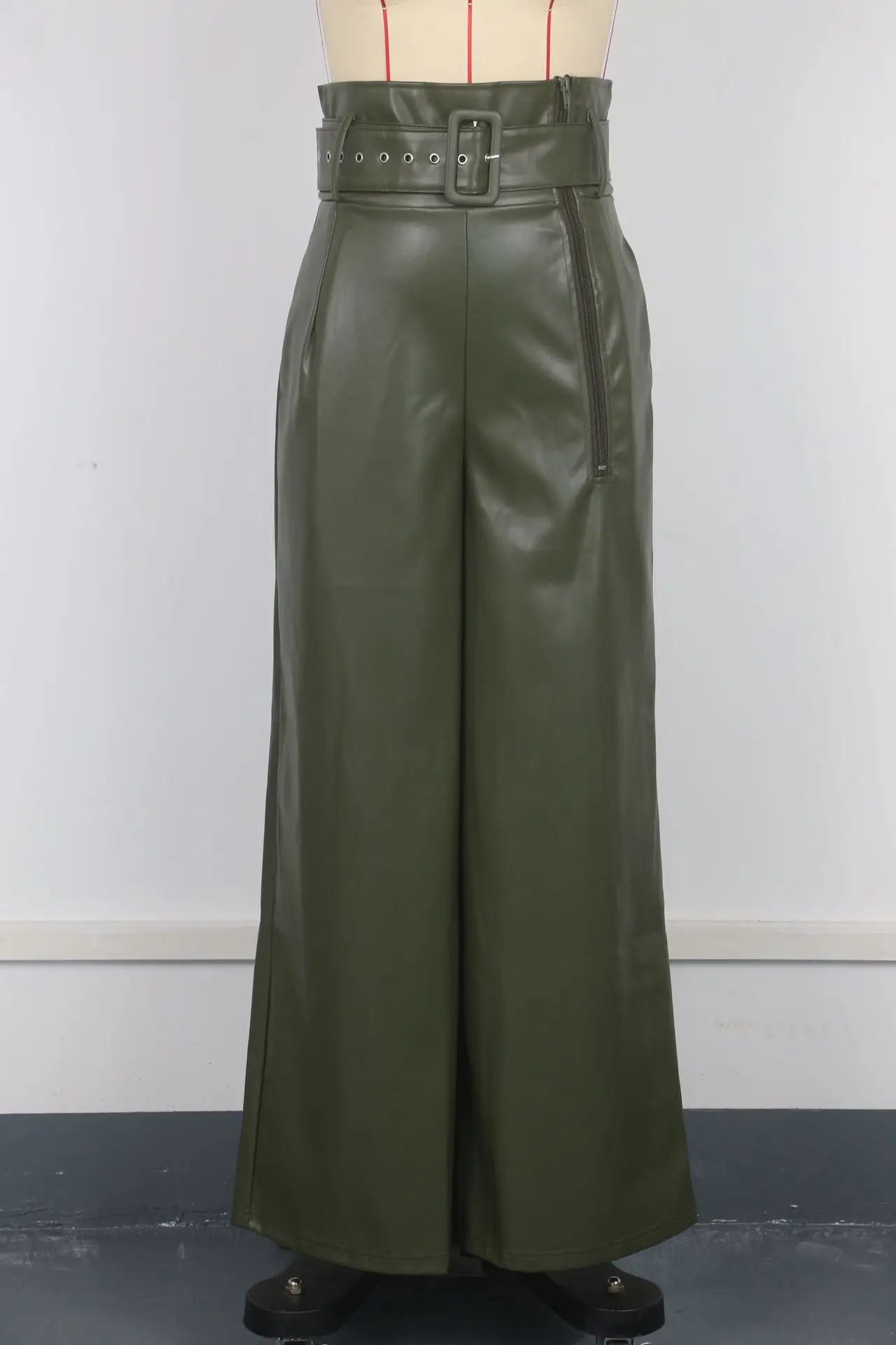 Women's Fashion High Waist Trousers PU Leather Pants