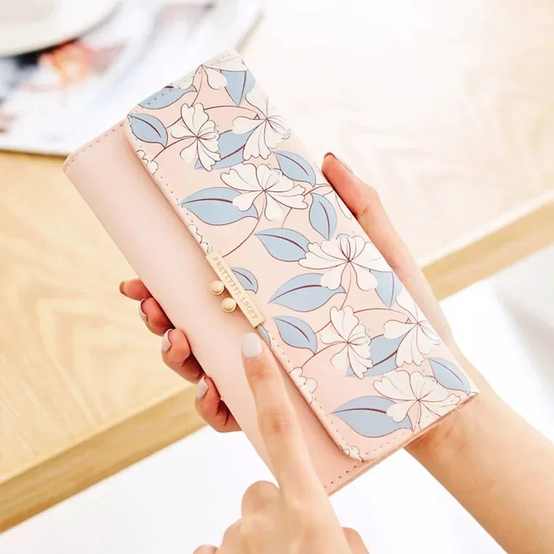 Women's Cute Purse Long Printing Flower Wallet