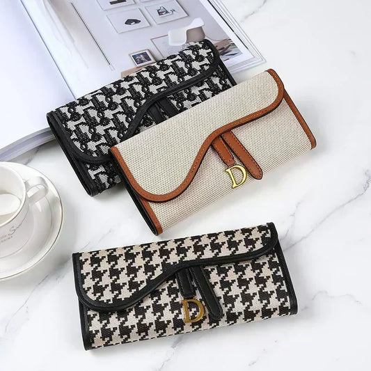 Retro Wallet Women's Long Large Capacity Buckle Multi Card Trifold Handbag