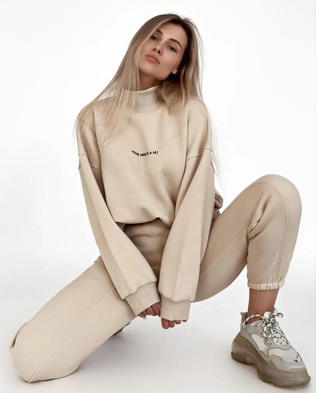 Sweatshirt  pant Women Letter Print Two Piece Set