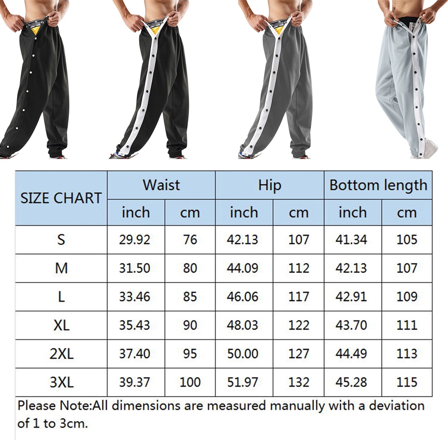 Men's  Pants High Split Snap Button