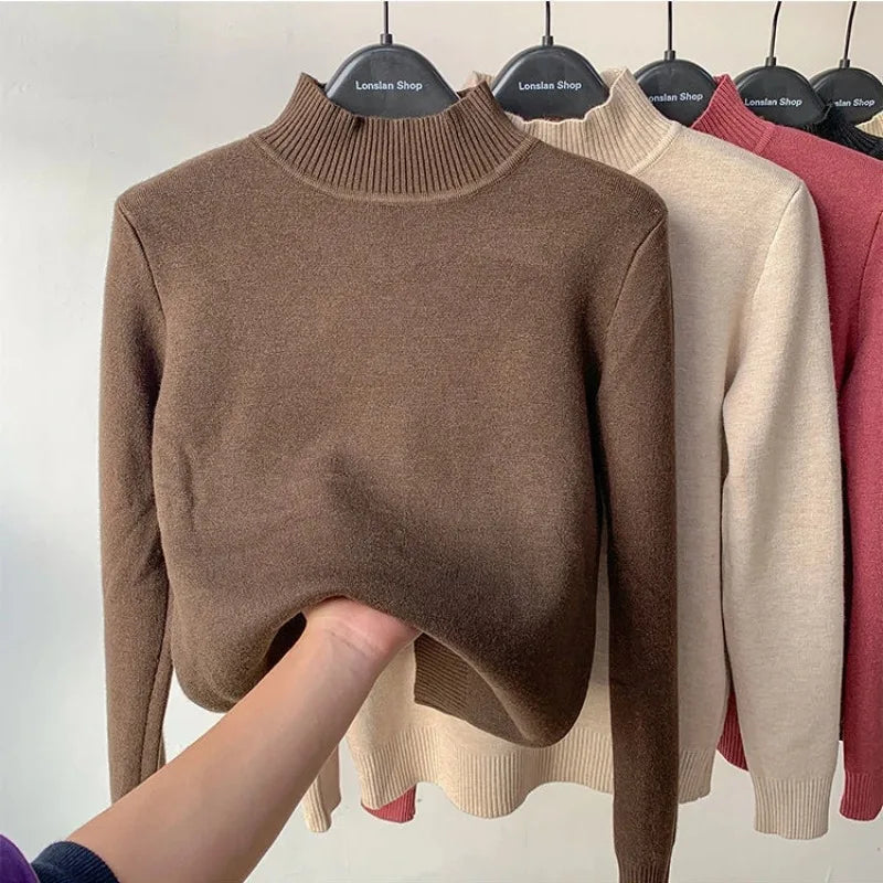 Women's Sweater New Fleece Half Turtleneck Collar Bottoming Shirt