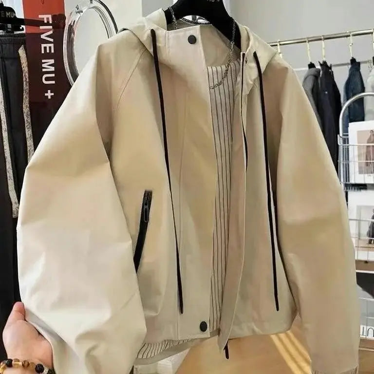 Elegant Casual Hooded Jacket Simple Versatile Small Design Sense Raincoat
