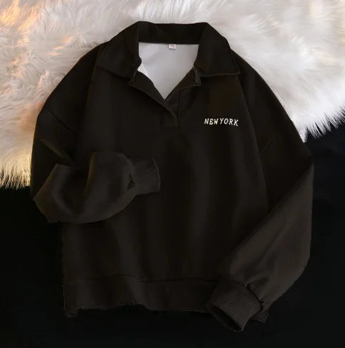 Women Sweatshirt Turn Down Collar Hoodies