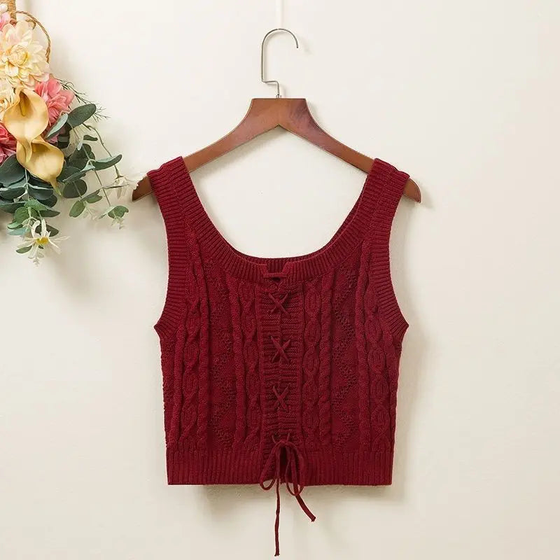 Women's Knitted Vest High Waist ort Sle Two-Sided Wear