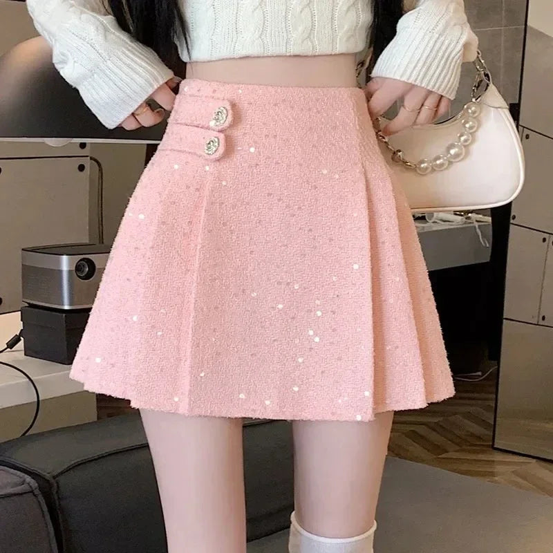 Women Tweed  Pencil Bodycon High Waist Skirts
