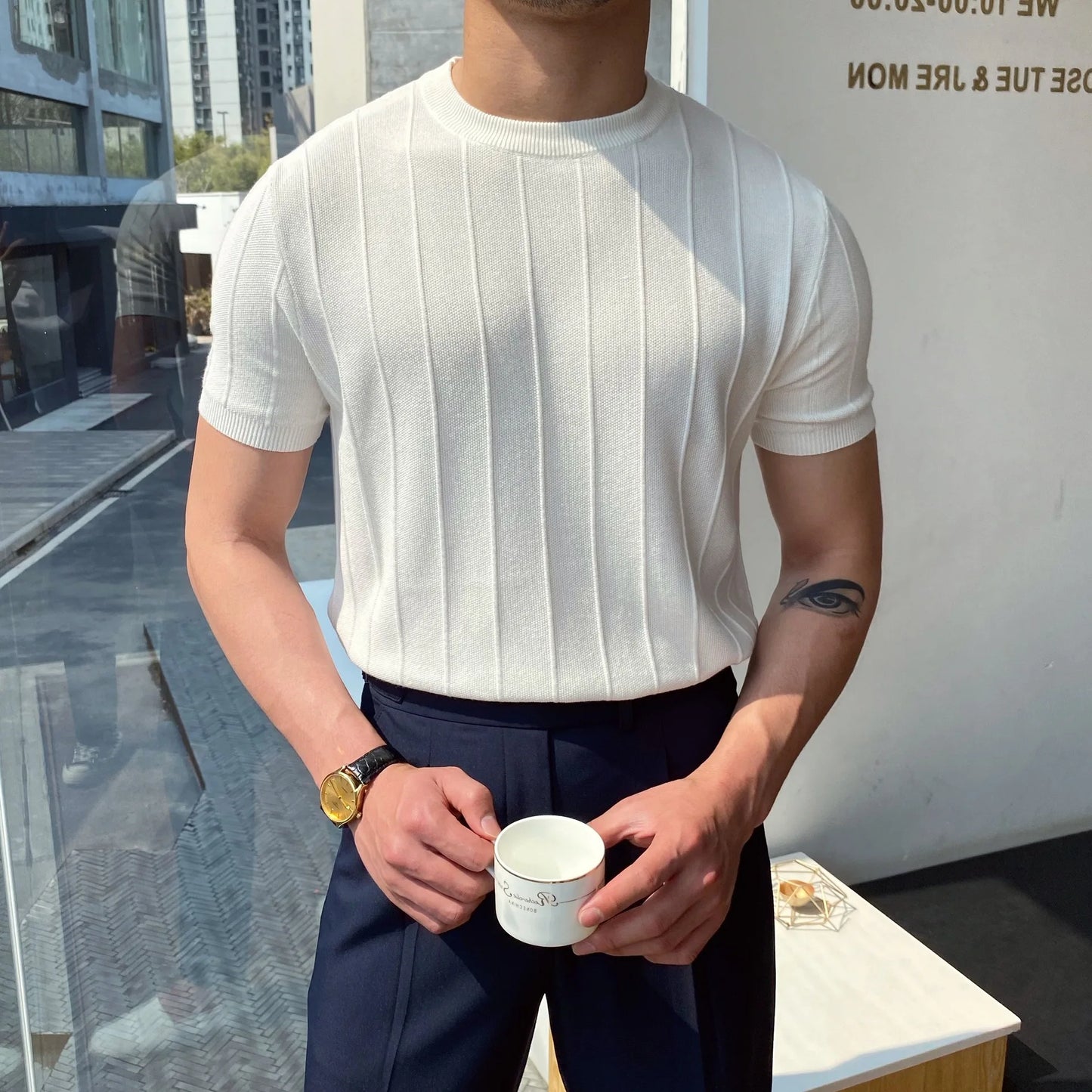Knitted T-shirt Men  New Round Neck Thin Wool Bottoming Shirt