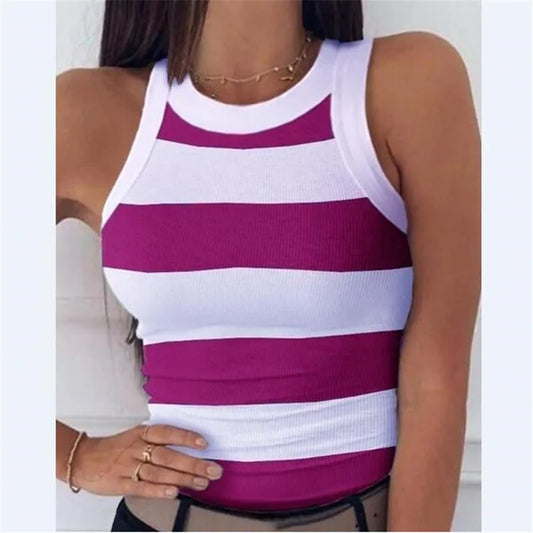 Women's  Tops Tanks Camis Digital printed round neck I-shaped vest
