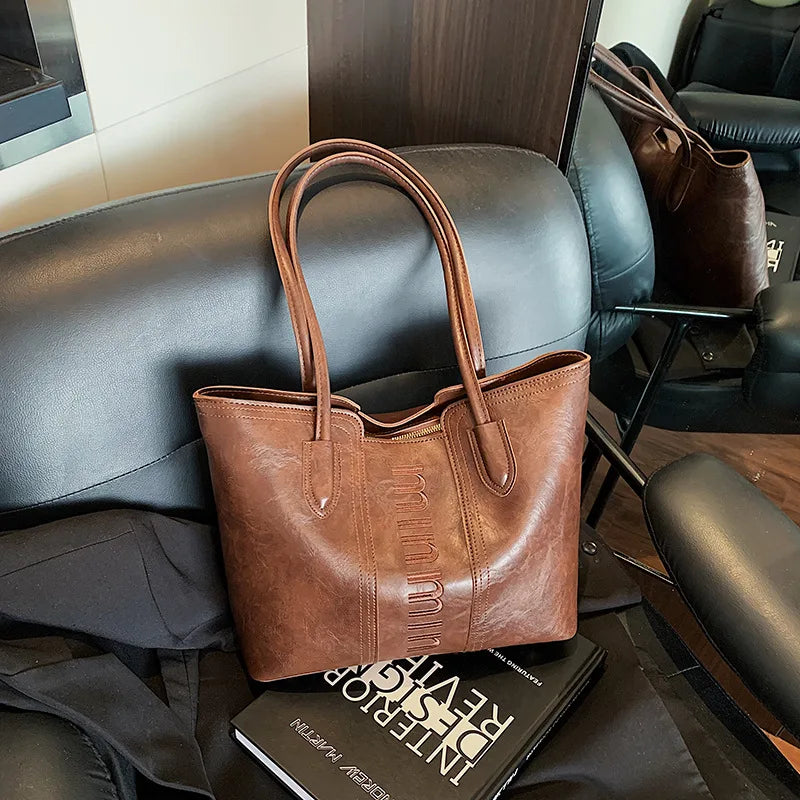 Large Capacity Retro Bucket Design, High-End Minimalist Style Handheld & Shoulder Bag