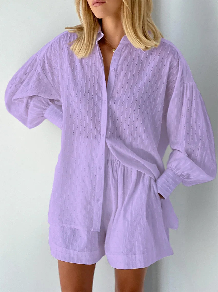 Women's Two PieceLong Sleeved Elegant Shirt 2 Piece Sets Suit