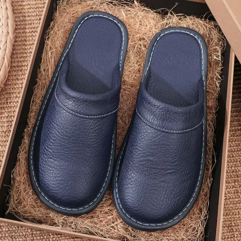 Unisex Leather Slippers  Non-slip Waterproof Floor Slides