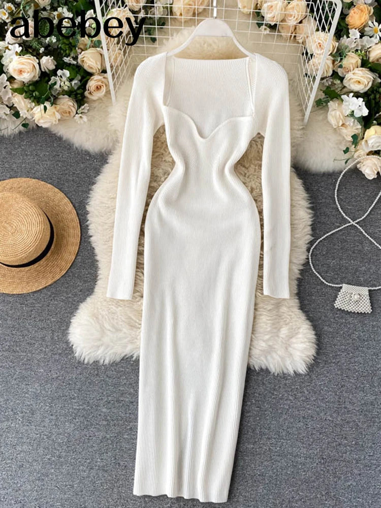 Sexy Strapless Ribbed Knitted Bodycon Dress