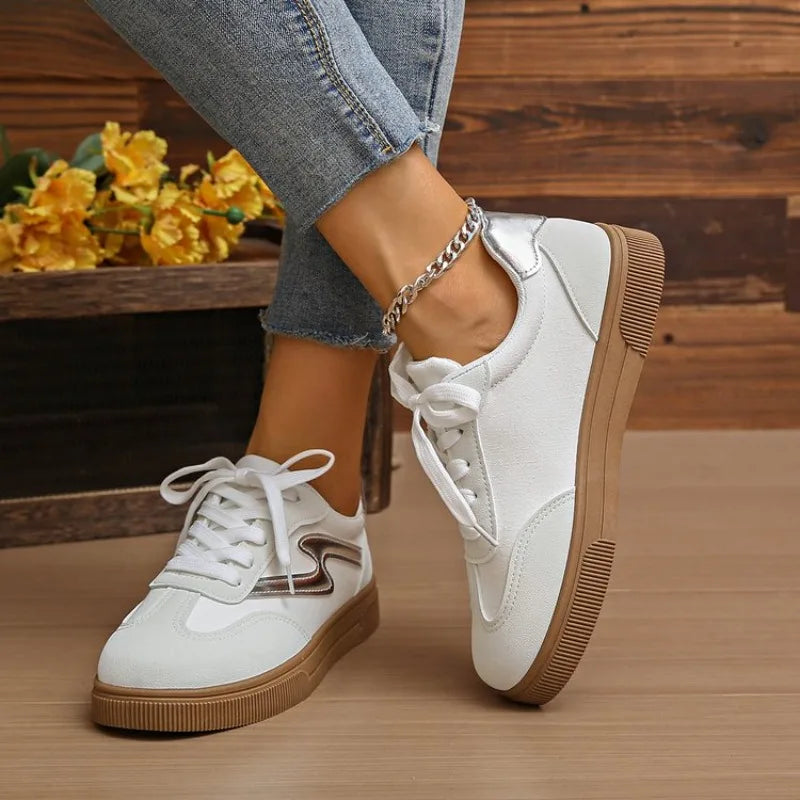 Women Tennis Sneakers Flats Ladies Fashion Mixed Colors Lace-up Vulcanized Shoes