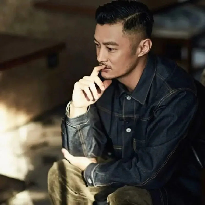 Black Loose Men's Denim Jacket  Workwear Coat