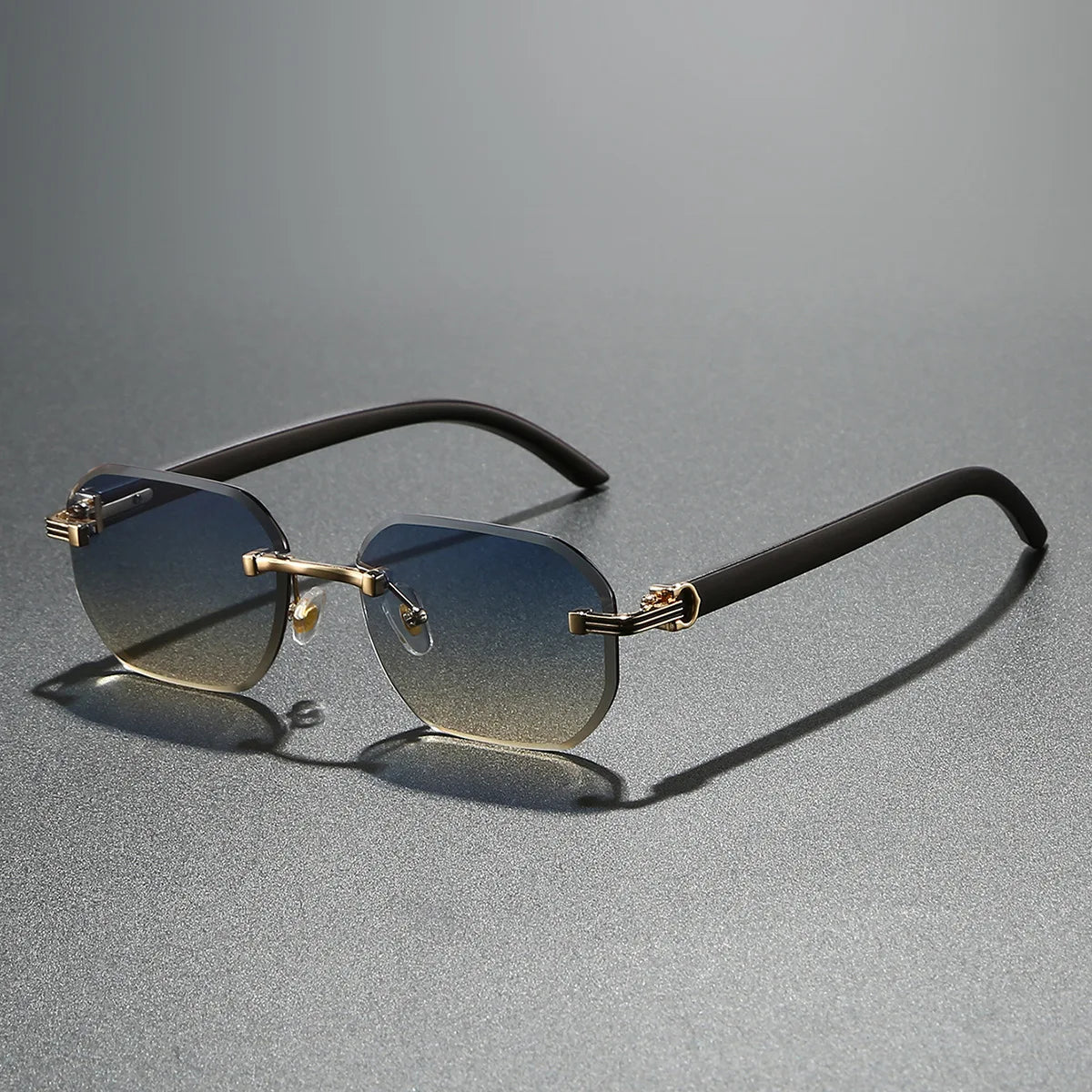 Trendy Rimless Sunglasses for Men Women Frameless Rectangle Wood Frame Sun Glasses