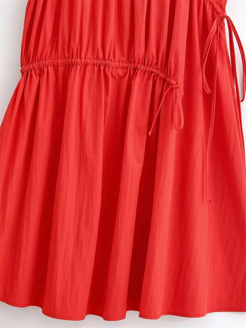 Red Round-neck Sleeveless Dress for Women