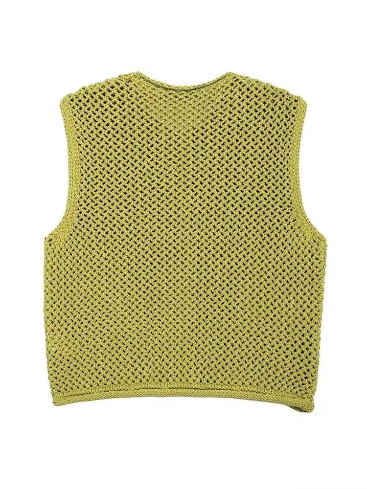 Women Fashion Sleeveless Coarse Needle Knitting Vest Sweater