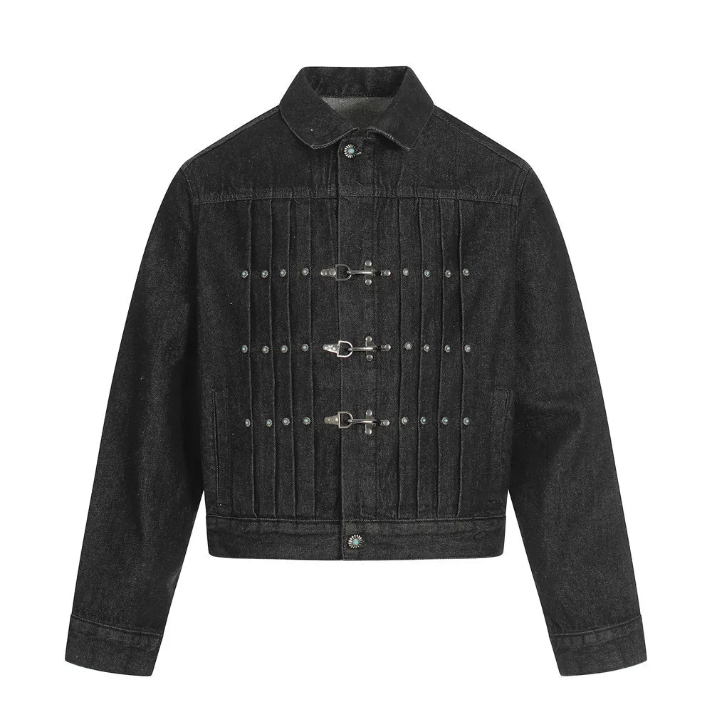 Mens Jacket Punk Vintage Streetwear Black Denim