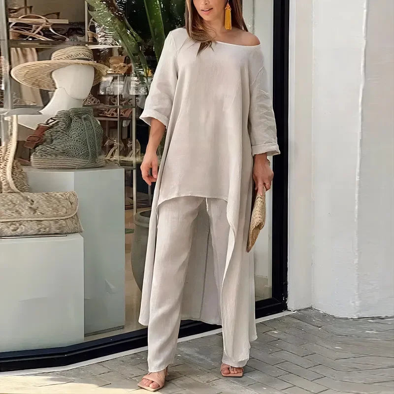Women's Sets 2 Pcs Sale Casual O-Neck Long Sleeve Asymmetrical Dress