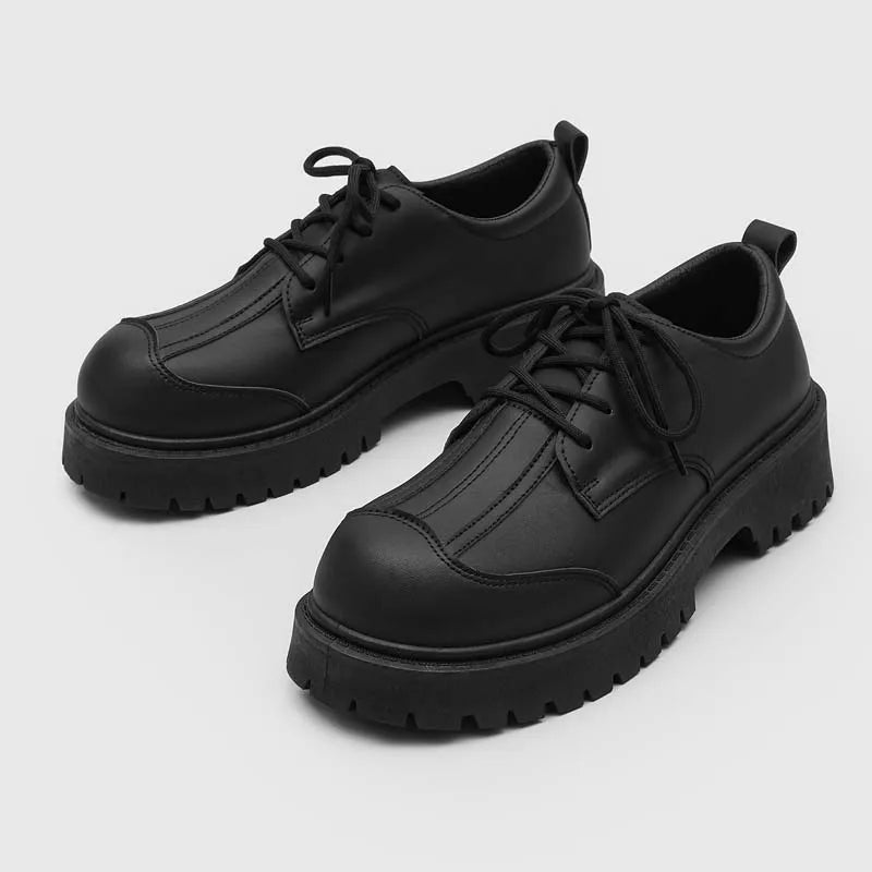 Men's Leather Loafers:Chunky Platform Derby Shoe Wide-Toe Casual Loafers