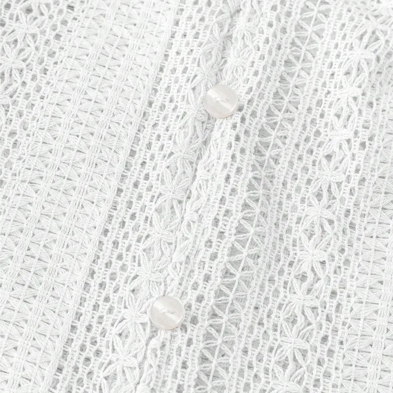Women's Blouses  Loose Fashion Simple All-Match Hollow Lace V-neck Single Breaked