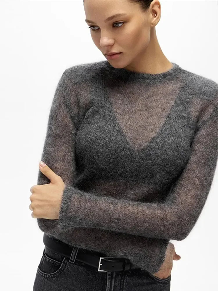 Women Knited Pullover Sweater Lady Casual Crew Neck Long Sleeve