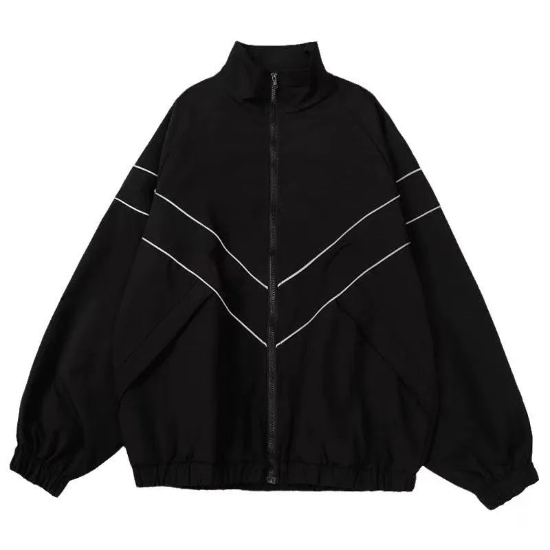 Hip Hop Varsity Jacket High Street Patchwork Color Black Windbreaker Coats
