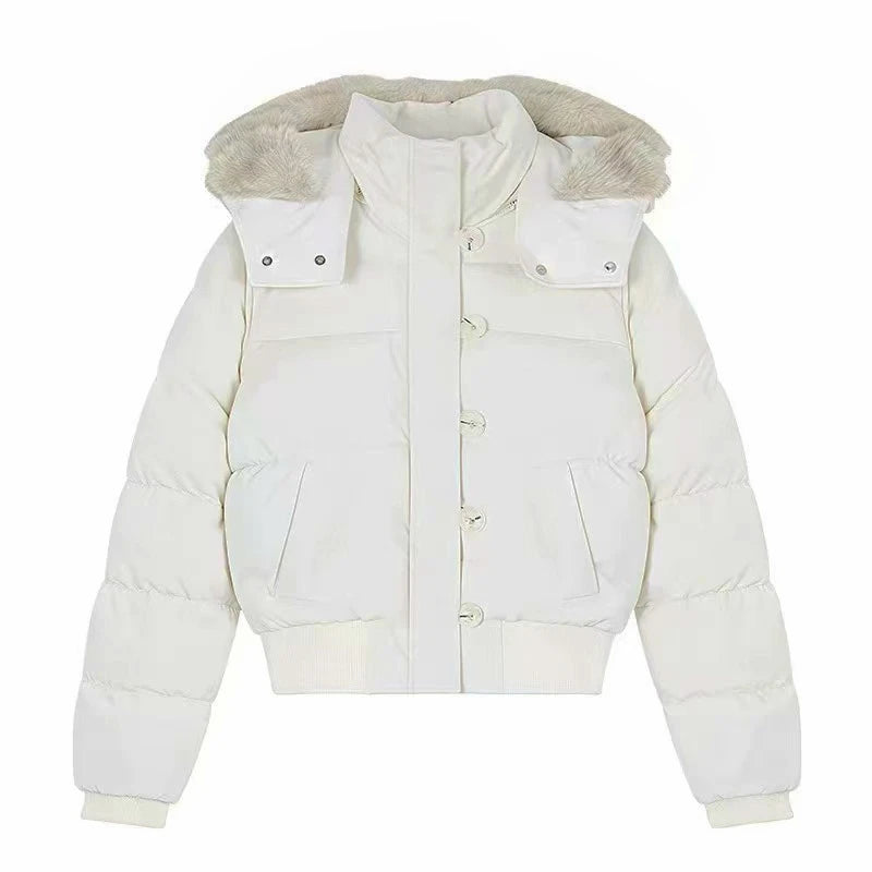 Fur Hooded Jacket Women Outerwear Female  Puffer Bubble Coat