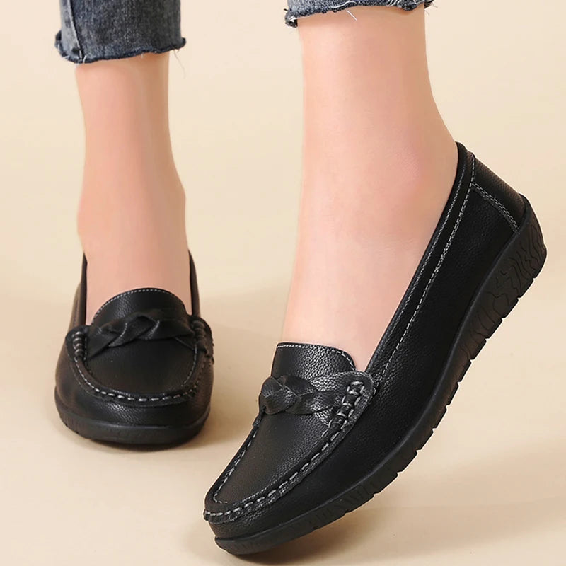 Women Flats Wedge Leather Fashion Comfortable Shoes Slip On Nurse Shoes