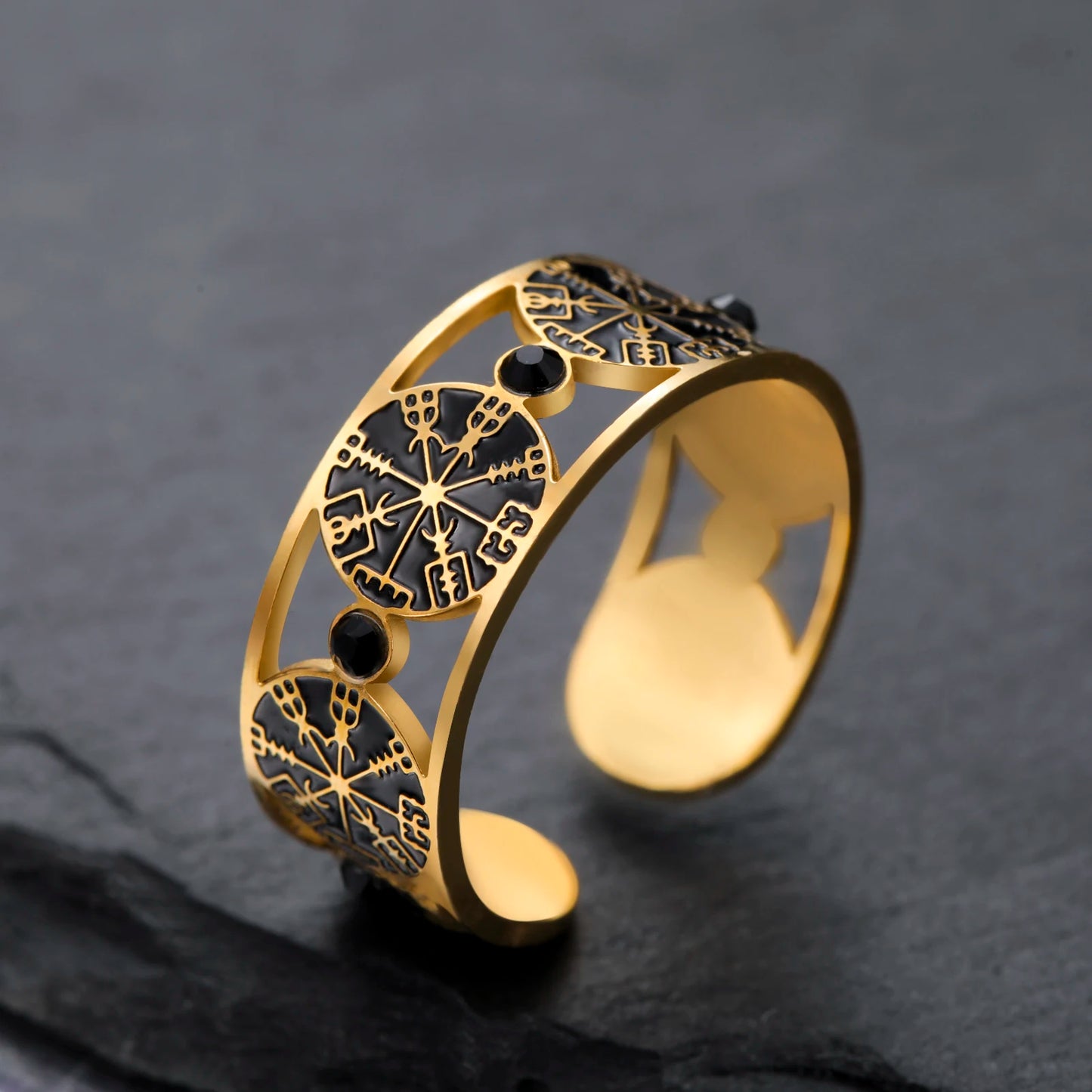 Sipuris Viking Compass Open Rings Stainless Steel Women's Jewelry