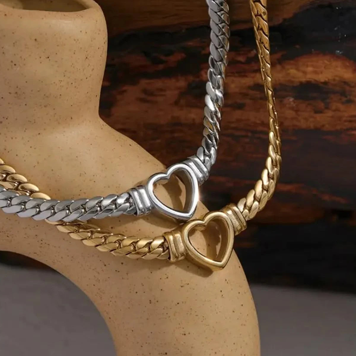 Hollow Love Flat Snake Chain Necklace Stainless Steel Stackable Chain Necklace