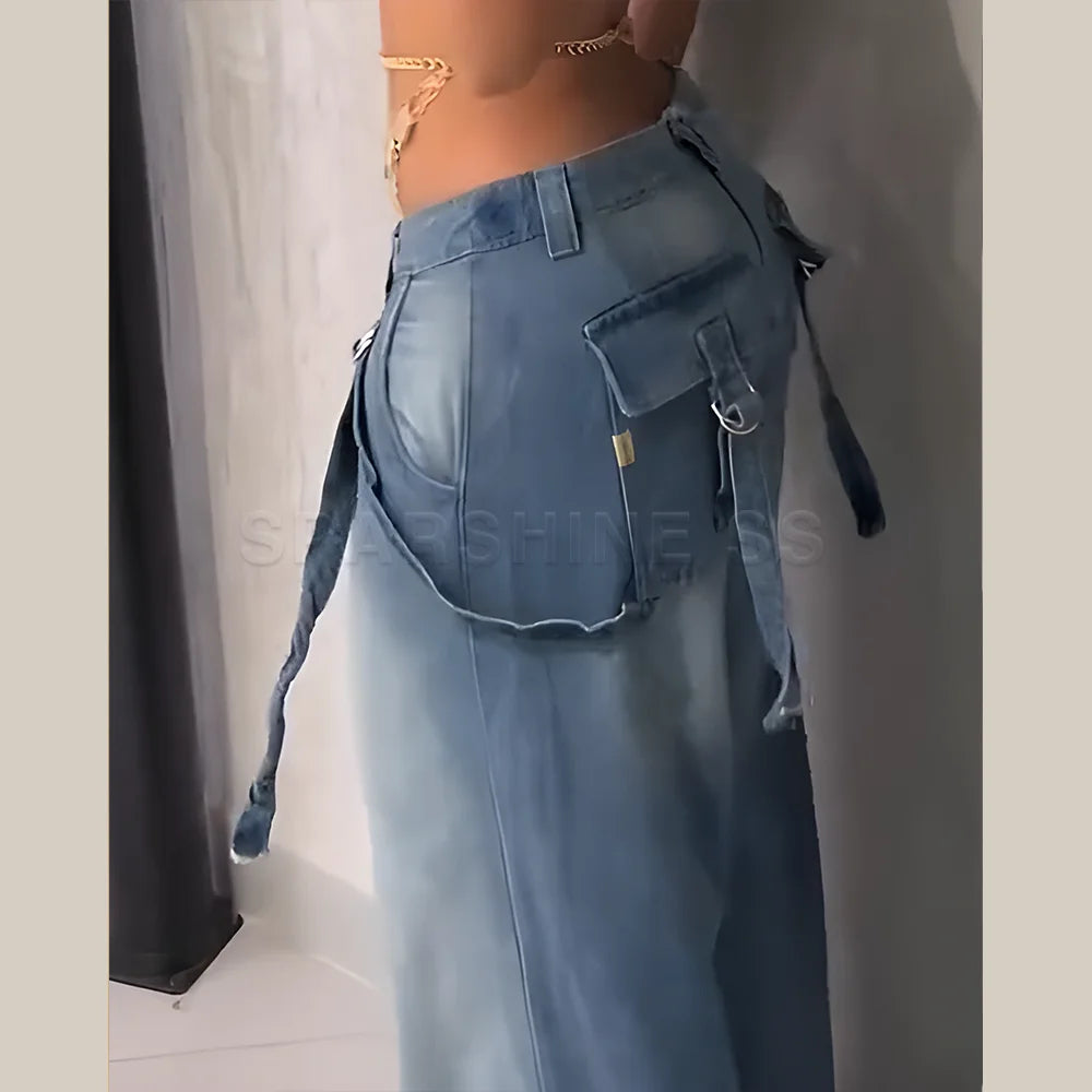 Jeans for Women Straight Pants Vintage Denims Washed Mid Waist Loose Fit Wide Leg Denim