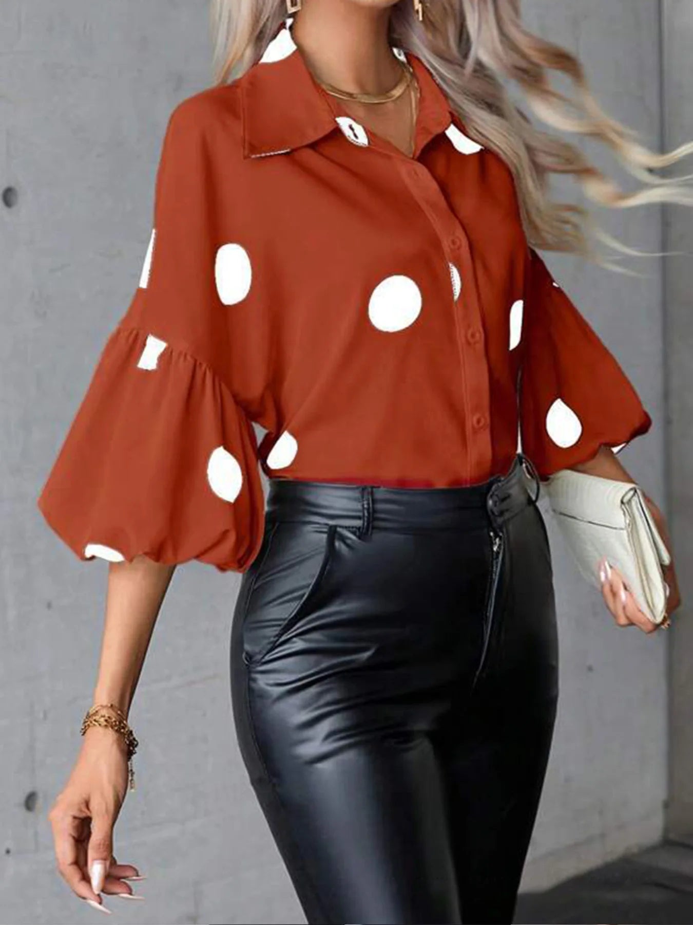 Women's Blouse  Chiffon Polka