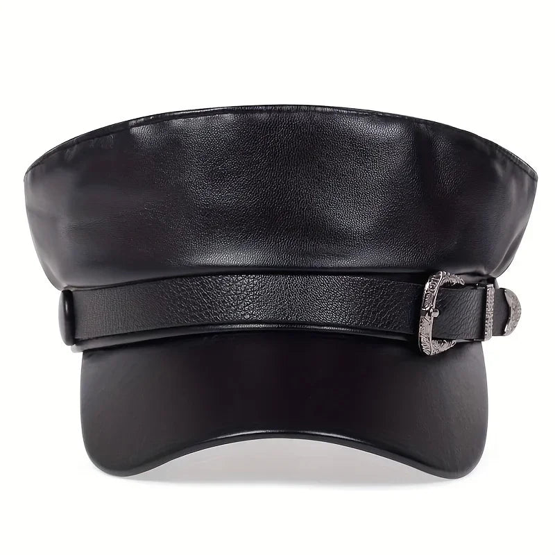 Fashion Women Large Belt Buckle Leather Hat