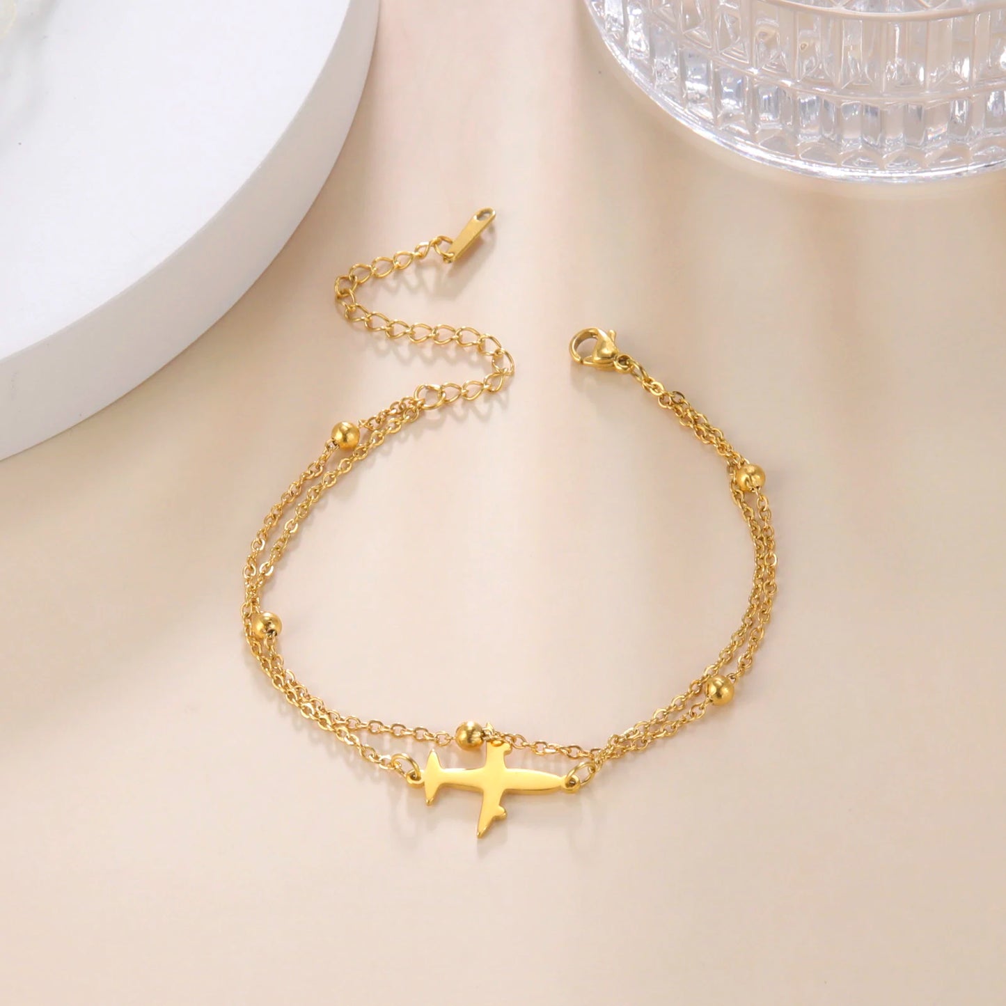 Cross Pendant Bracelets Stainless Steel Double Layer Chain